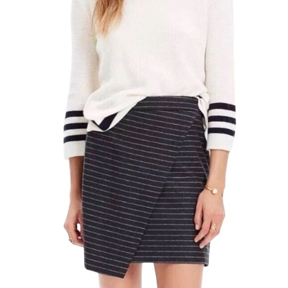 Madewell Asymmetric Wrap Dark Charcoal Gray Front Wool Lined Pencil Skirt - 12 - Picture 3 of 9